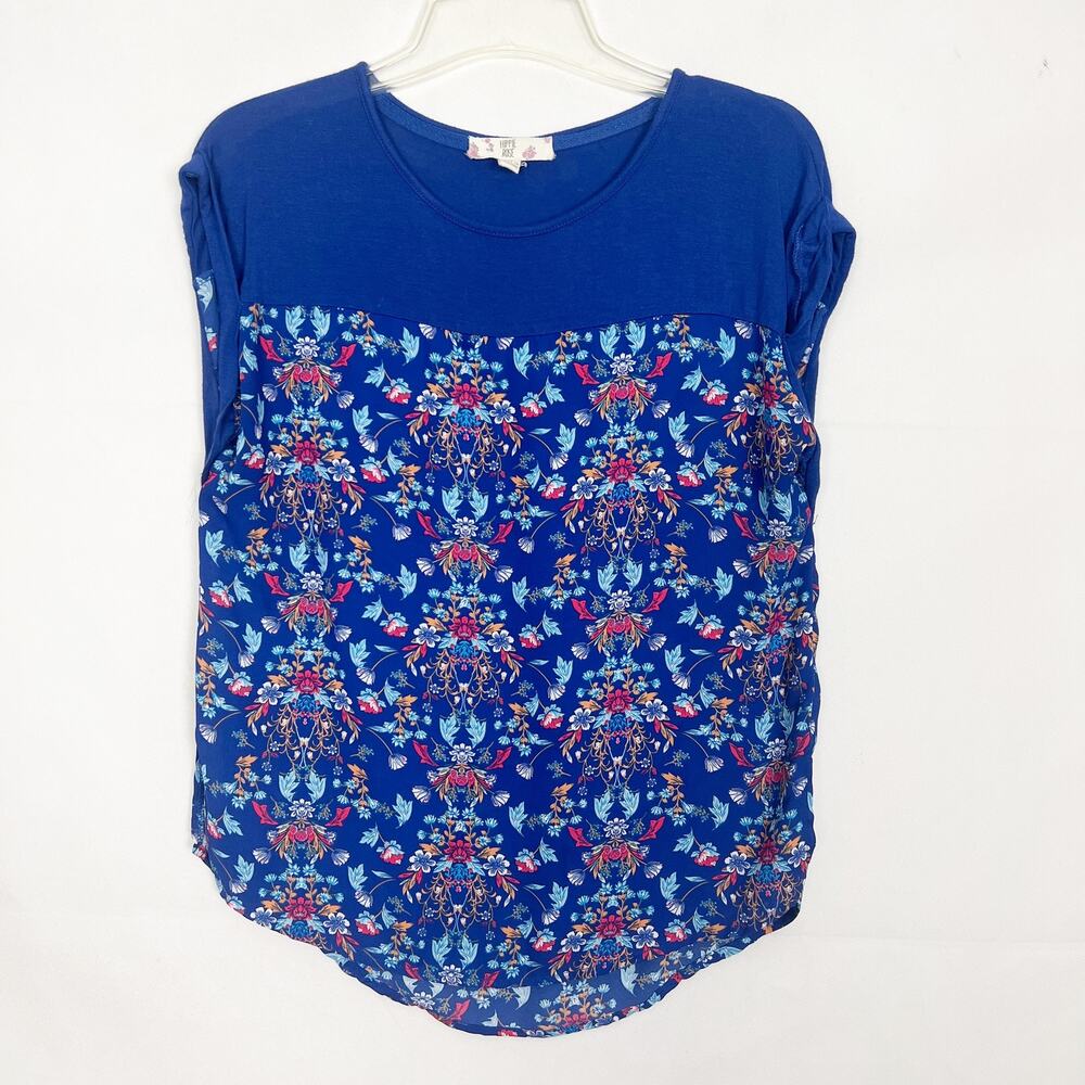 Hippie Rose Royal Blue Floral Mixed-Media Blouse